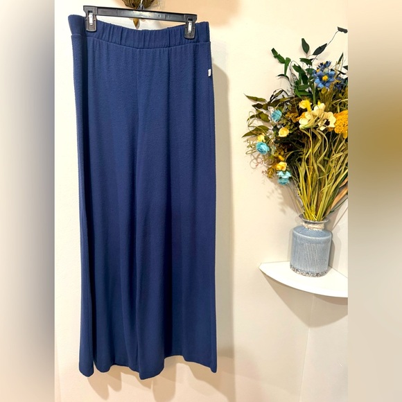 Magnolia 3 piece Loungewear Blue Crop Tank Top, flared pants, & long duster robe - Picture 6 of 14